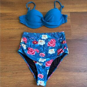 Cupshe Blue Floral Bikini Set - S